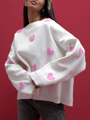 Cute Heart Shape Round Neck Autumn And Winter Loose Casual Top Sweater - Angel's Dream