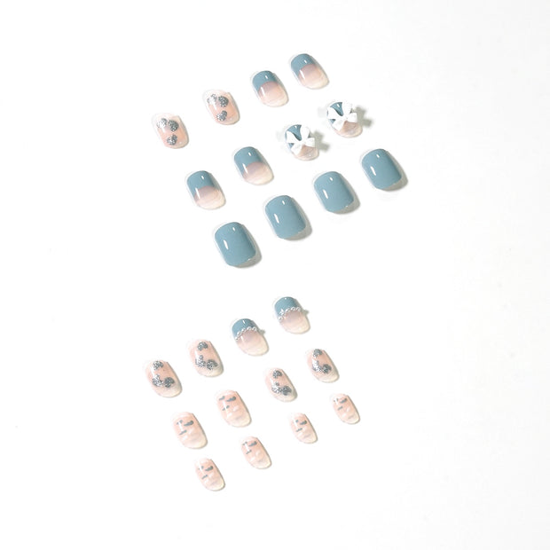 Haze Blue Classic Style Pearl Wear Finished Nail Beauty Fake Nails Nail Stickers - Angel's Dream