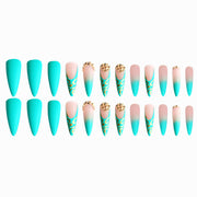 Gradient Light Green Striped Diamond Fake Nails - Angel's Dream