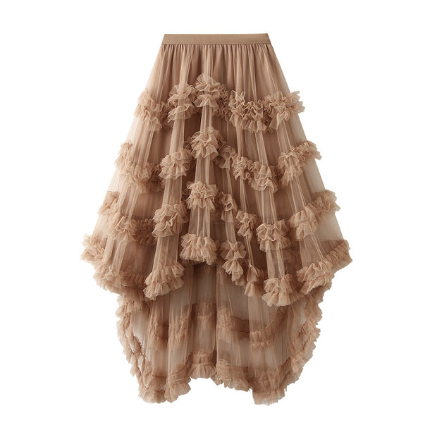 Elastic Waist Fairy Mesh Skirt Puffy Irregular Ruffled Tiered Dress - Angel's Dream