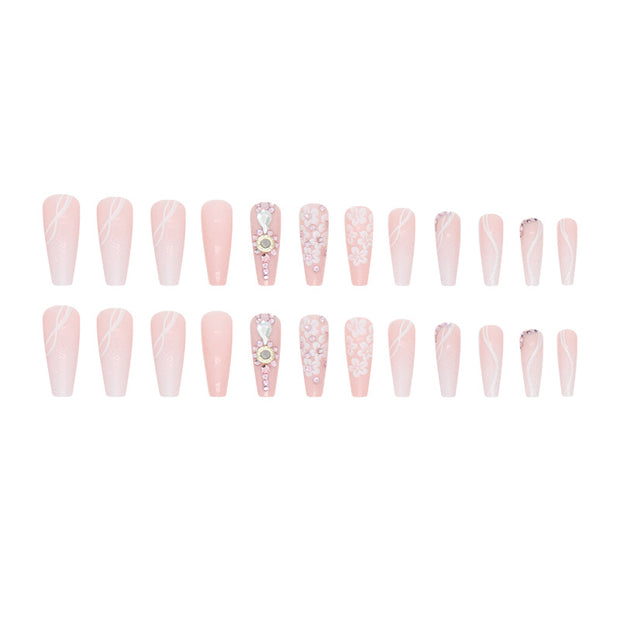 Long Ballet Gradient White Colorful Glitter Tender Girl Fake Nails Wearable - Angel's Dream