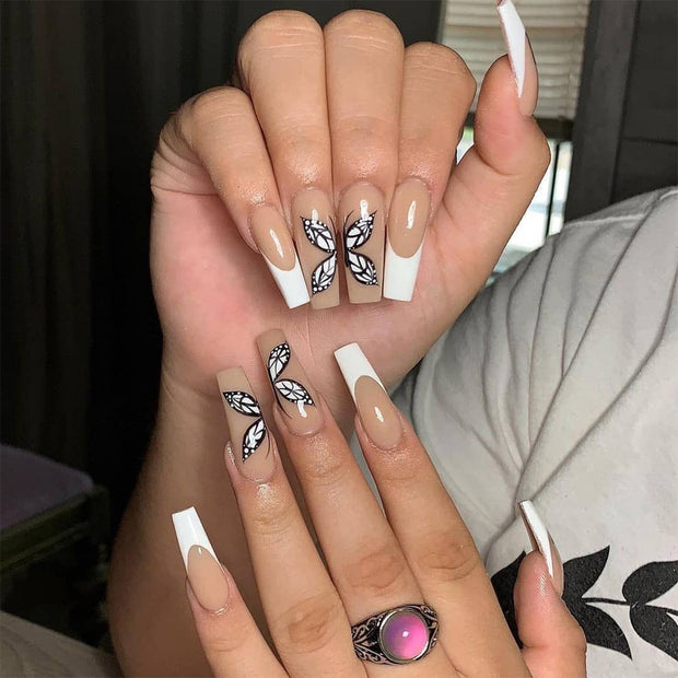 White French Butterfly Fake Nails Press On Nail Nail Stickers Nail Shaped Piece Wear Finished Nail Beauty - Angel's Dream