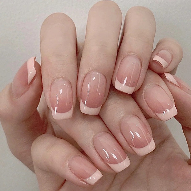 Oblique French Simple Wearing Manicure Finished Fake Nails - Angel's Dream