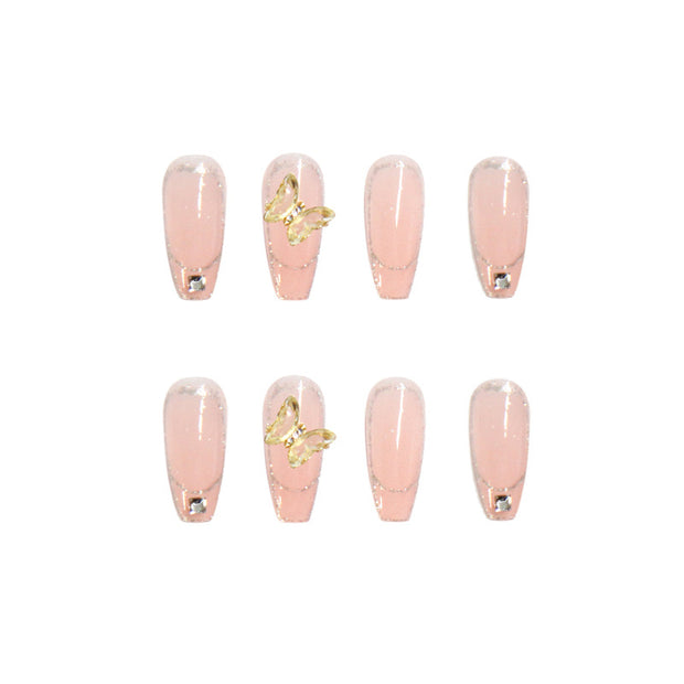 Japanese-style Armor Long Broken Diamond Streamer Fake Nails - Angel's Dream