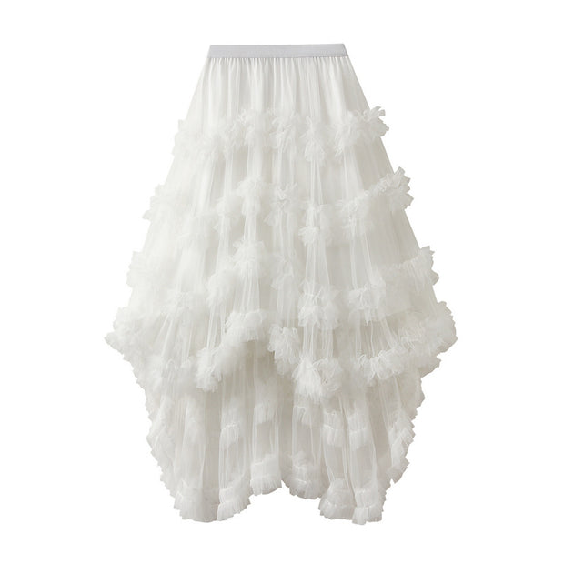 Elastic Waist Fairy Mesh Skirt Puffy Irregular Ruffled Tiered Dress - Angel's Dream