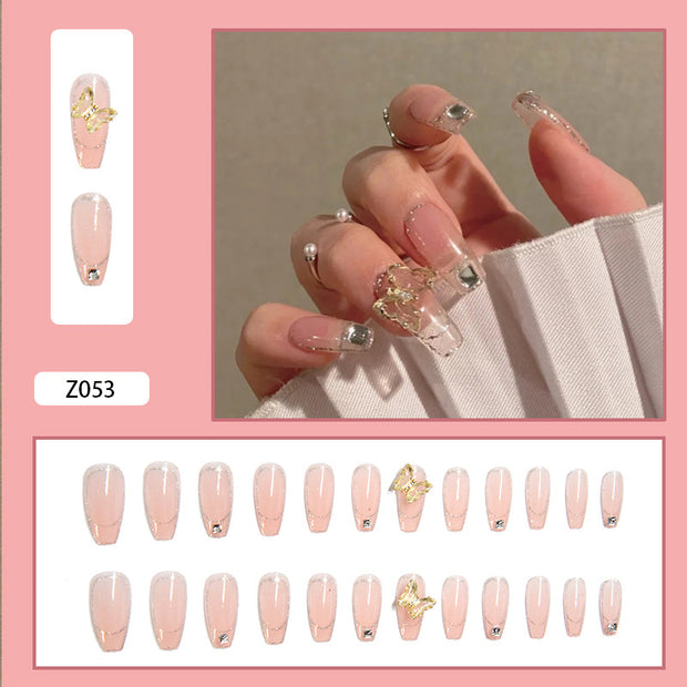 Japanese-style Armor Long Broken Diamond Streamer Fake Nails - Angel's Dream