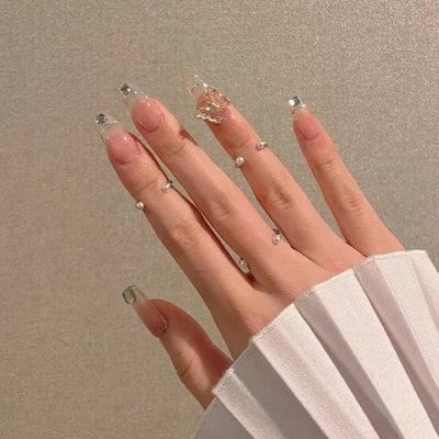 Japanese-style Armor Long Broken Diamond Streamer Fake Nails - Angel's Dream