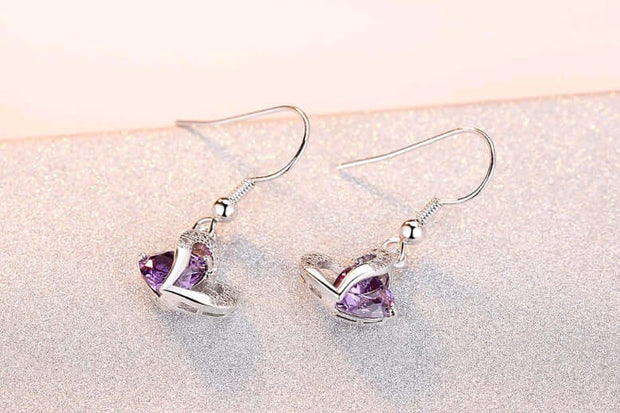 Amethyst Zircon Heart Necklace Earrings Set European And American   Christmas Gifts