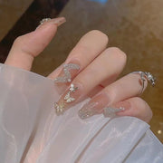 Japanese-style Armor Long Broken Diamond Streamer Fake Nails - Angel's Dream