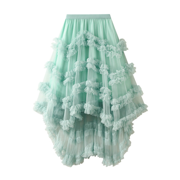 Elastic Waist Fairy Mesh Skirt Puffy Irregular Ruffled Tiered Dress - Angel's Dream