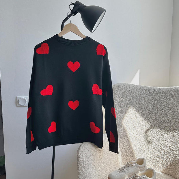 Cute Heart Shape Round Neck Autumn And Winter Loose Casual Top Sweater - Angel's Dream