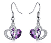 Amethyst Zircon Heart Necklace Earrings Set European And American   Christmas Gifts