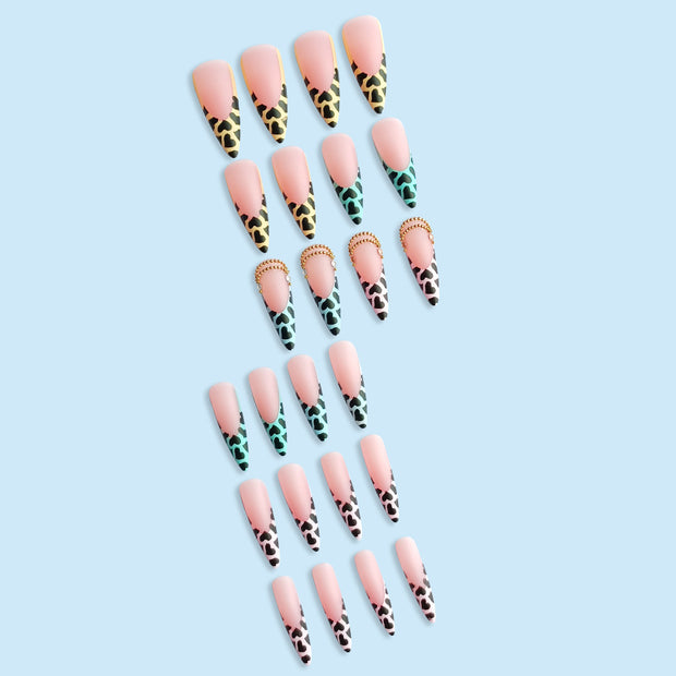 Gradient Light Green Striped Diamond Fake Nails - Angel's Dream