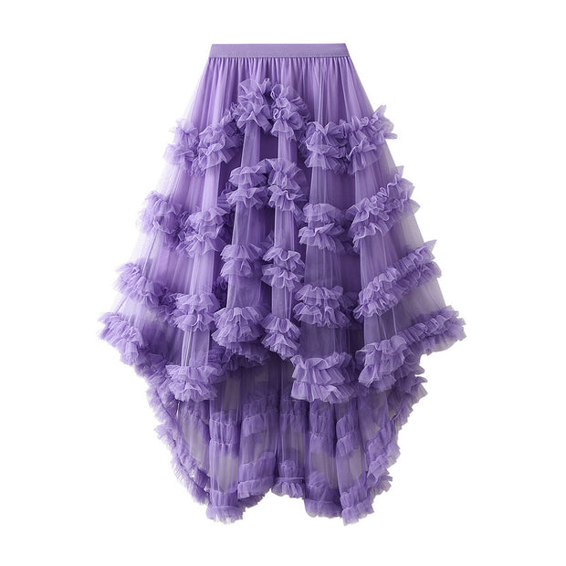 Elastic Waist Fairy Mesh Skirt Puffy Irregular Ruffled Tiered Dress - Angel's Dream