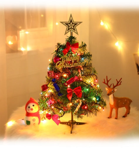 Mini Christmas Tree With Lights Small Accessories Bow Bells Pine Cone Gifts Christmas Desktop New Year Decorations