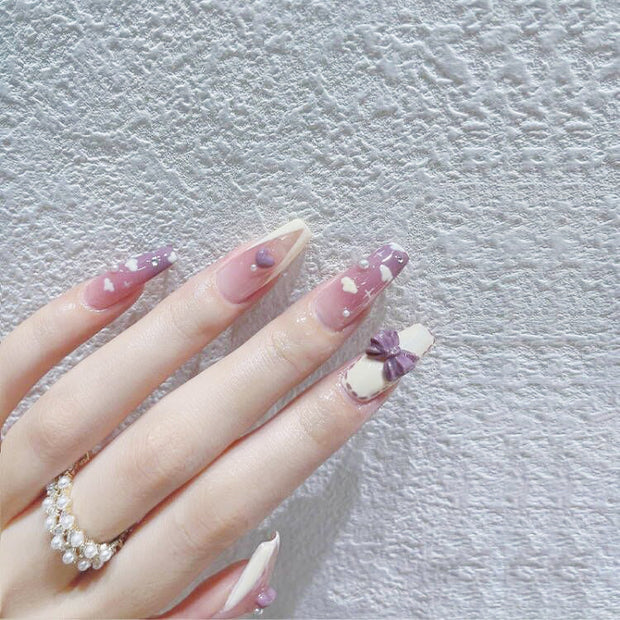 Wear Nail Milk Flavor Taro Taro Purple Gradient Nebula Flower Fake Nails Nail Stickers - Angel's Dream