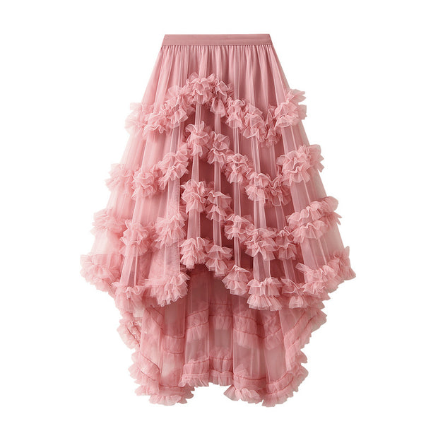 Elastic Waist Fairy Mesh Skirt Puffy Irregular Ruffled Tiered Dress - Angel's Dream