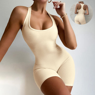 Sleeveless Backless Jumpsuit Colid Color Fitness Sports Yoga Leggings Shorts Bodysuits Women Slim Yoga One Piece Rompers - Angel's Dream