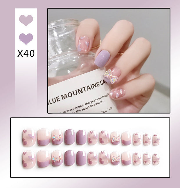 French Worn Removable Nails And Diamonds - Angel's Dream