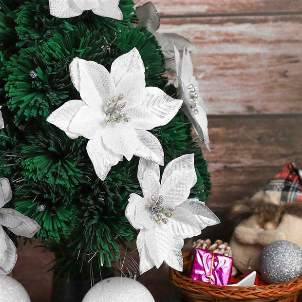 Artificial Flowers Glitter White Christmas Decor Wreath Tree Xmas Gifts