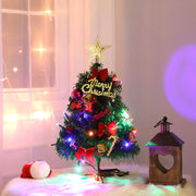 Mini Christmas Tree With Lights Small Accessories Bow Bells Pine Cone Gifts Christmas Desktop New Year Decorations