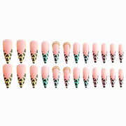 Gradient Light Green Striped Diamond Fake Nails - Angel's Dream