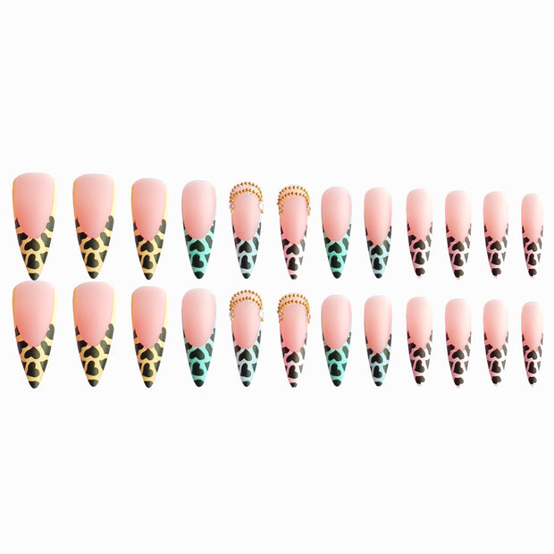 Gradient Light Green Striped Diamond Fake Nails - Angel's Dream