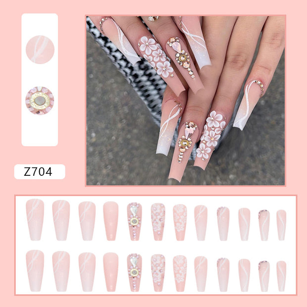 Long Ballet Gradient White Colorful Glitter Tender Girl Fake Nails Wearable - Angel's Dream