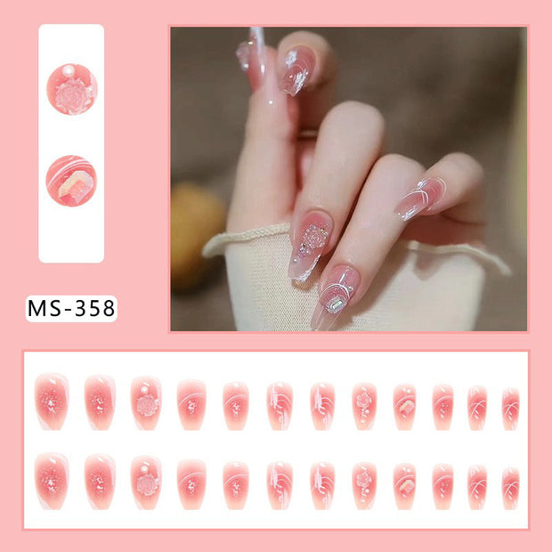 Japanese-style Armor Long Broken Diamond Streamer Fake Nails - Angel's Dream