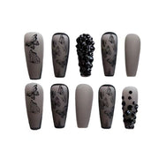 Phantom Dark Butterfly Fake Nails Long T Finished Black Frosted Removable Wear Armor - Angel's Dream