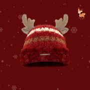 Christmas Knitted Hat With Cute Deer Antler Winter Warm Thick Hat For Girls Women