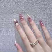 Wear Nail Milk Flavor Taro Taro Purple Gradient Nebula Flower Fake Nails Nail Stickers - Angel's Dream