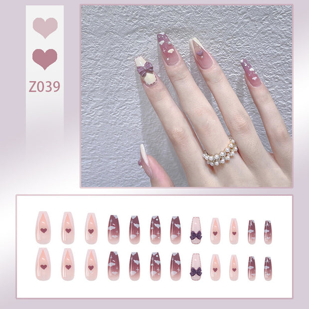 Wear Nail Milk Flavor Taro Taro Purple Gradient Nebula Flower Fake Nails Nail Stickers - Angel's Dream