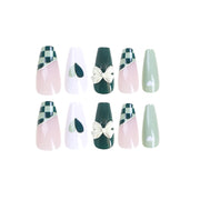 Wearing Nail Nail Stickers Matcha Chessboard Grid Manicure White Nail Patch Wearable Manicure Wholesale Nails - Angel's Dream