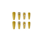 Mustard Yellow Green Wear Nail Butterfly Nail Full Diamond Nail Patch White Fake Nails - Angel's Dream