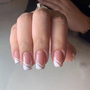 Oblique French Simple Wearing Manicure Finished Fake Nails - Angel's Dream