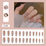 Japanese-style Armor Long Broken Diamond Streamer Fake Nails - Angel's Dream