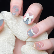 Haze Blue Classic Style Pearl Wear Finished Nail Beauty Fake Nails Nail Stickers - Angel's Dream