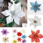 Artificial Flowers Glitter White Christmas Decor Wreath Tree Xmas Gifts