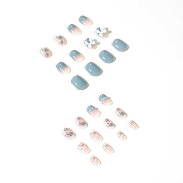 Haze Blue Classic Style Pearl Wear Finished Nail Beauty Fake Nails Nail Stickers - Angel's Dream