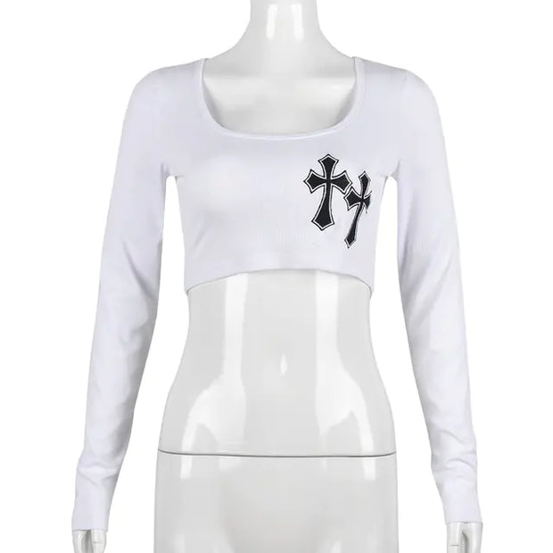 Cross Embroidered Crop Top for Women - Angel's Dream