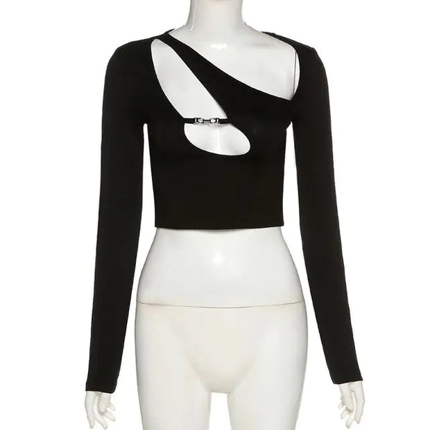 Asymmetric Collar Crop Top - Angel's Dream