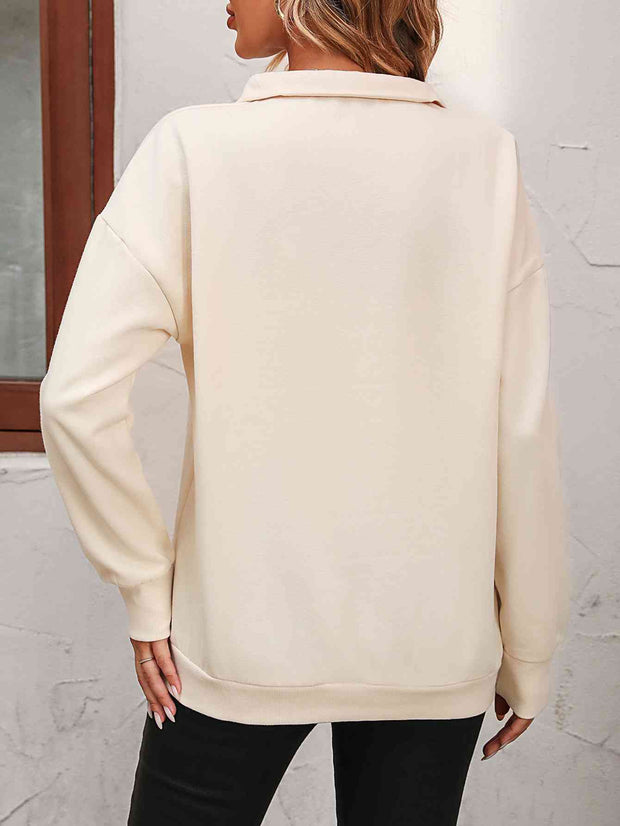 Zip-Up Dropped Shoulder Sweatshirt - Angel's Dream