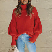 Turtleneck Lantern Sleeve Dropped Shoulder Sweater - Angel's Dream