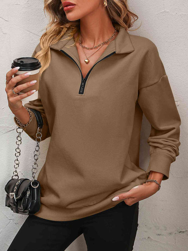 Zip-Up Dropped Shoulder Sweatshirt - Angel's Dream