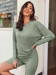 Ribbed Long Sleeve Top and Shorts Set - Angel's Dream