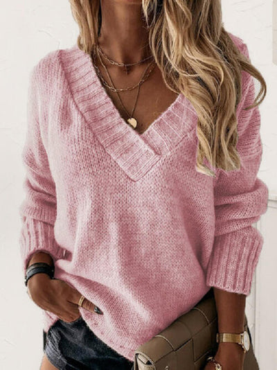 V-Neck Long Sleeve Knit Top - Angel's Dream