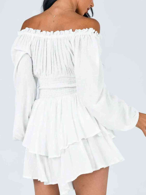 Off Shoulder Smocked Waist Romper - Angel's Dream