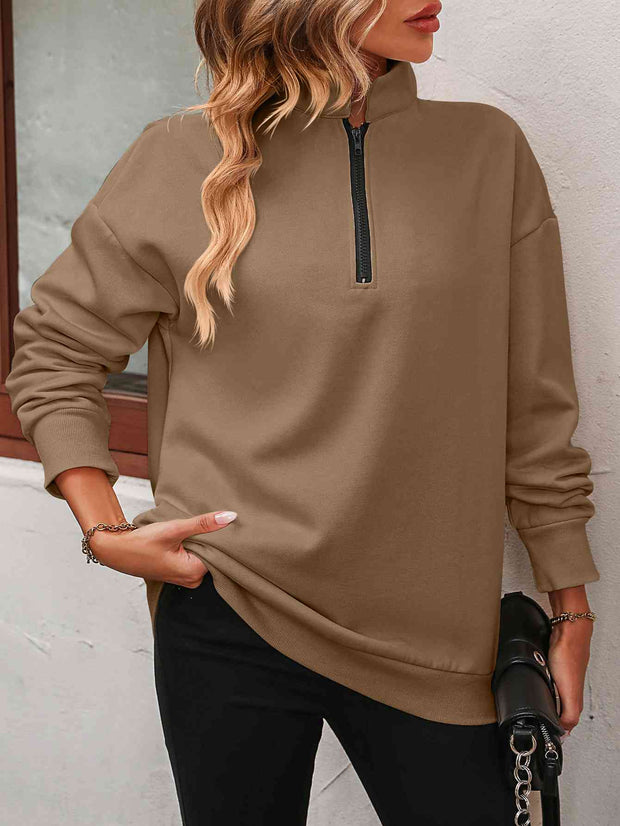 Zip-Up Dropped Shoulder Sweatshirt - Angel's Dream