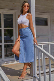 Split Buttoned Denim Skirt - Angel's Dream